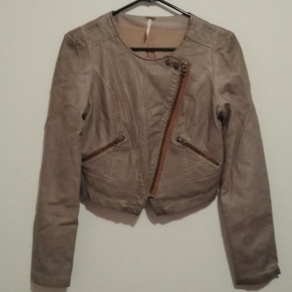 Free People Jackets & Blazers - Free People Collarless Cropped Vegan Moto Jacket